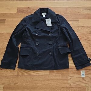 Brand New Talbots Double-Breasted Dark Navy Pea Coat Size 8P